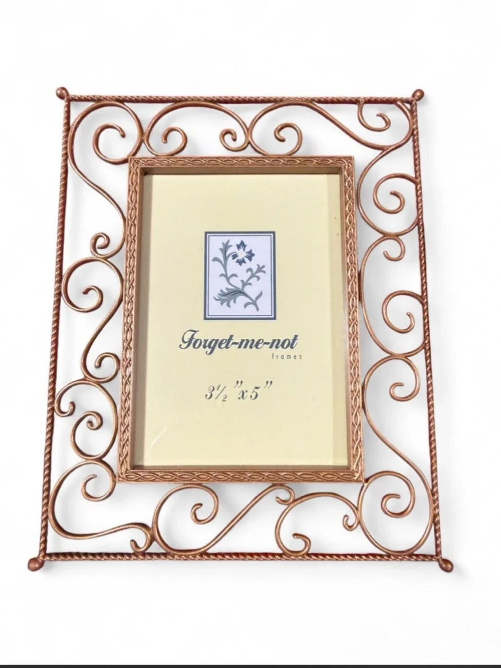 Forget-Me-Not ornate gold-toned picture frame sized for 3.5